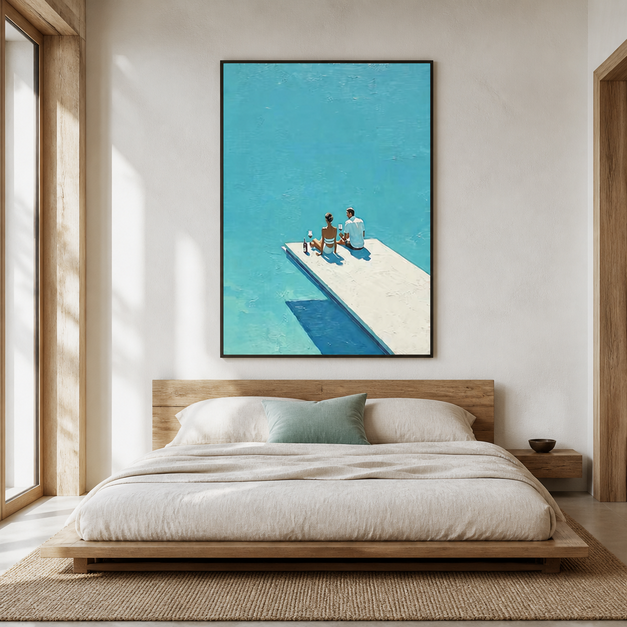 Coastal Romance - Couple Drinking Wine on Azure Pool Board