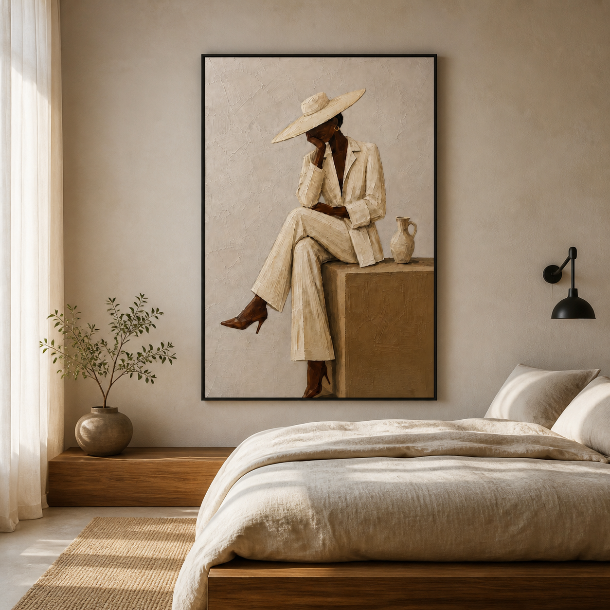 Casual Sophistication - Terracotta & Beige Seated Fashion Canvas