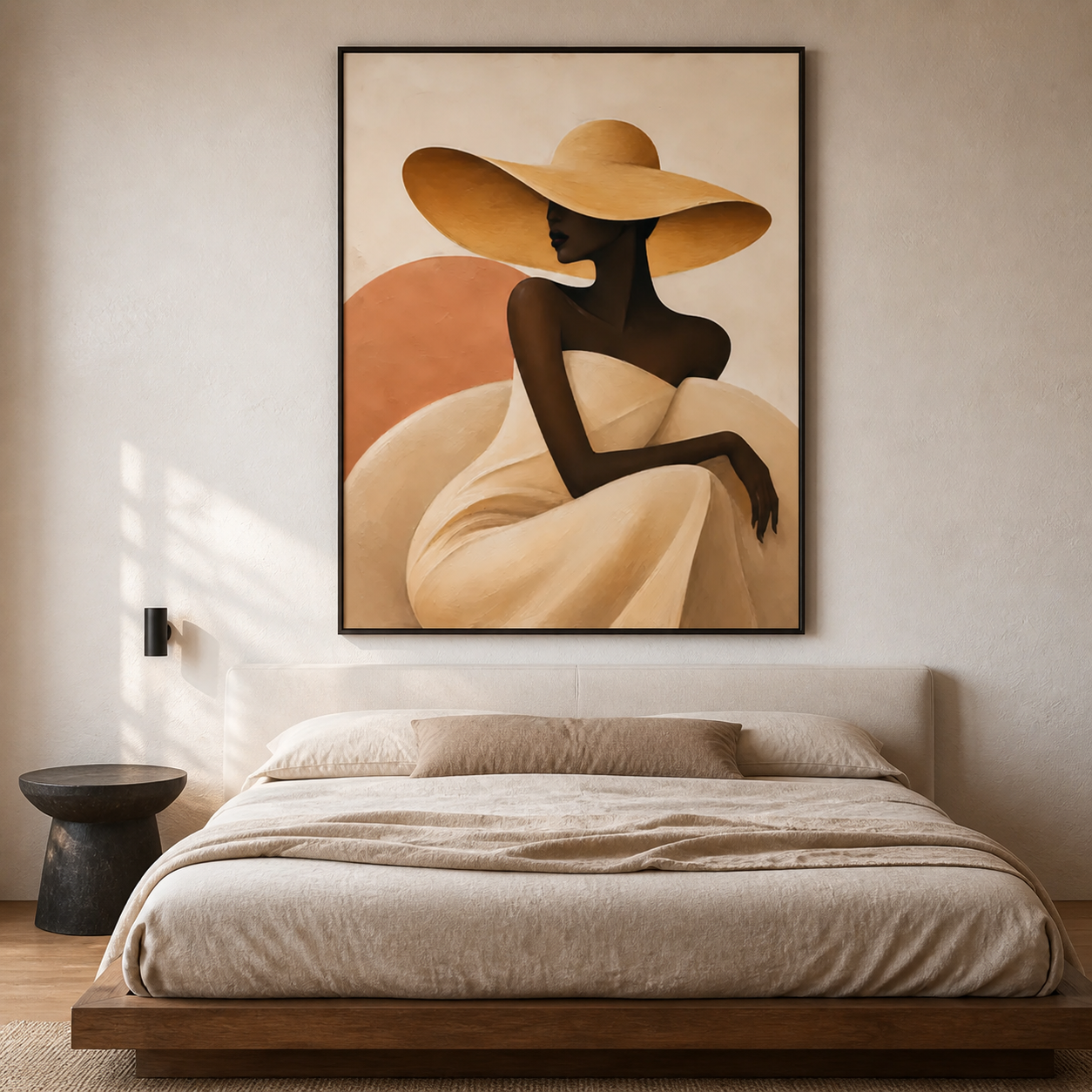 Solstice Elegance - Warm Ochre & Sunburst Silhouette Canvas