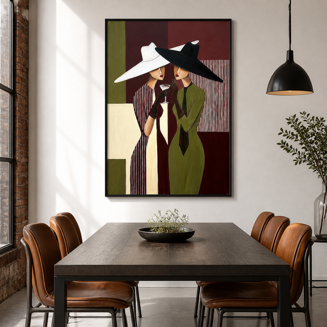 Velvet Whispers - Black & White Hat Duo Cocktail Canvas