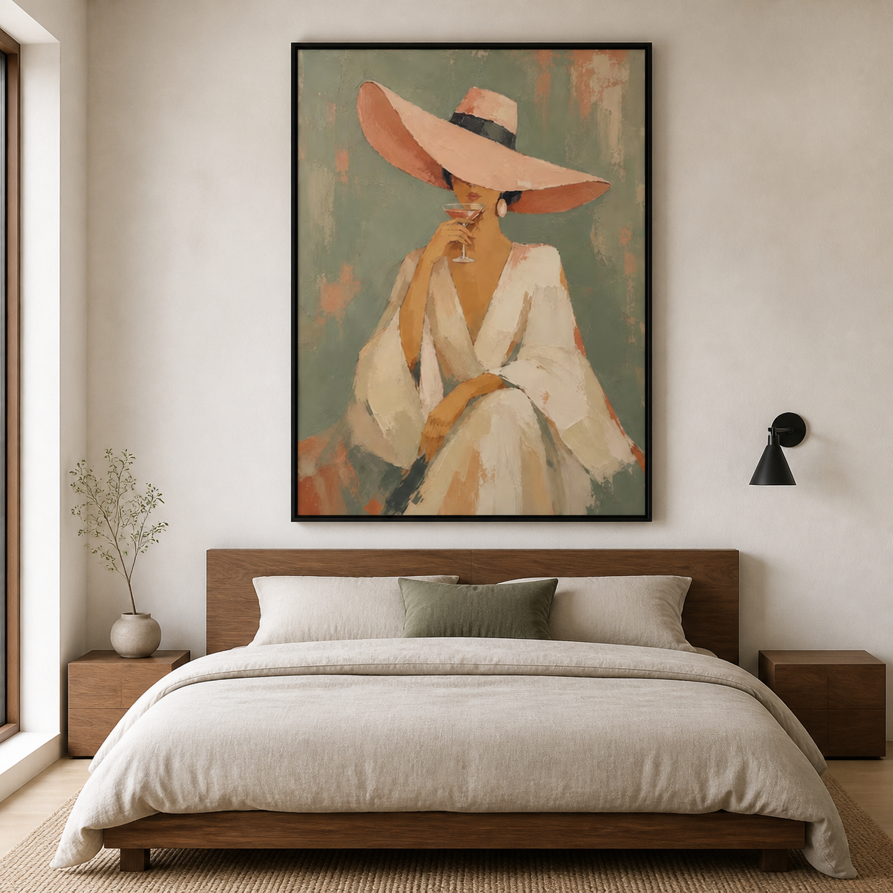 Emerald Lounge - Pink Hat & Cocktail Impressionist Canvas