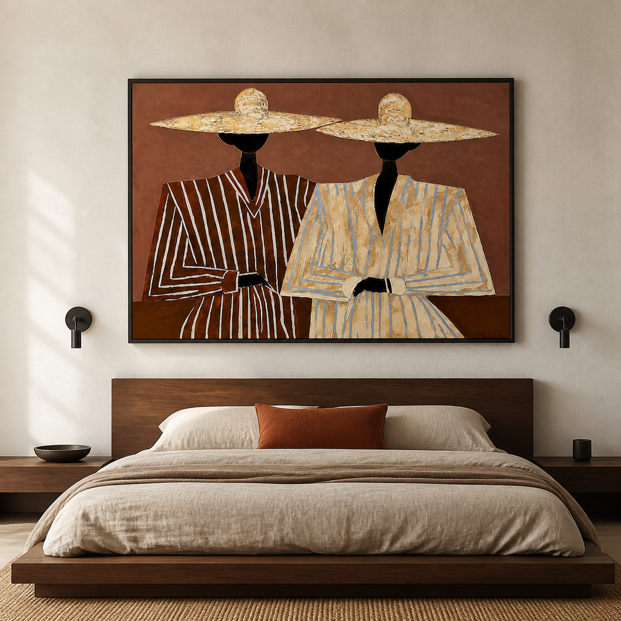 Desert Chic - Modern Straw Hat & Striped Suit Duo Canvas