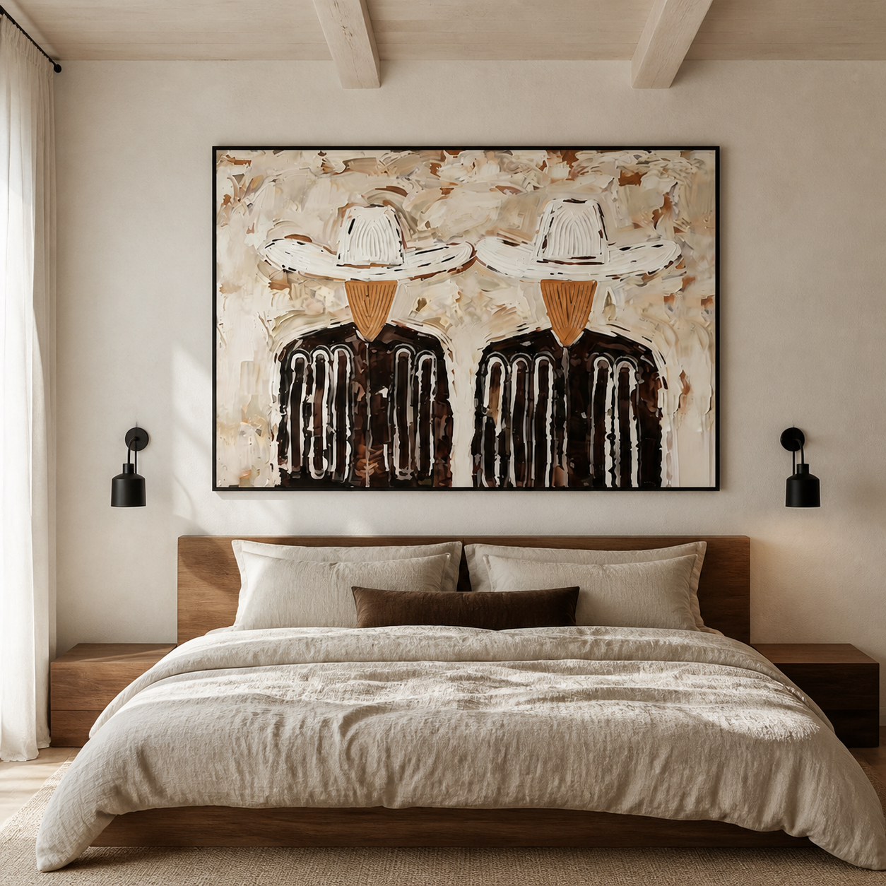 Ranch Heritage - Heavy Impasto Cowboy Duo Horizon Canvas