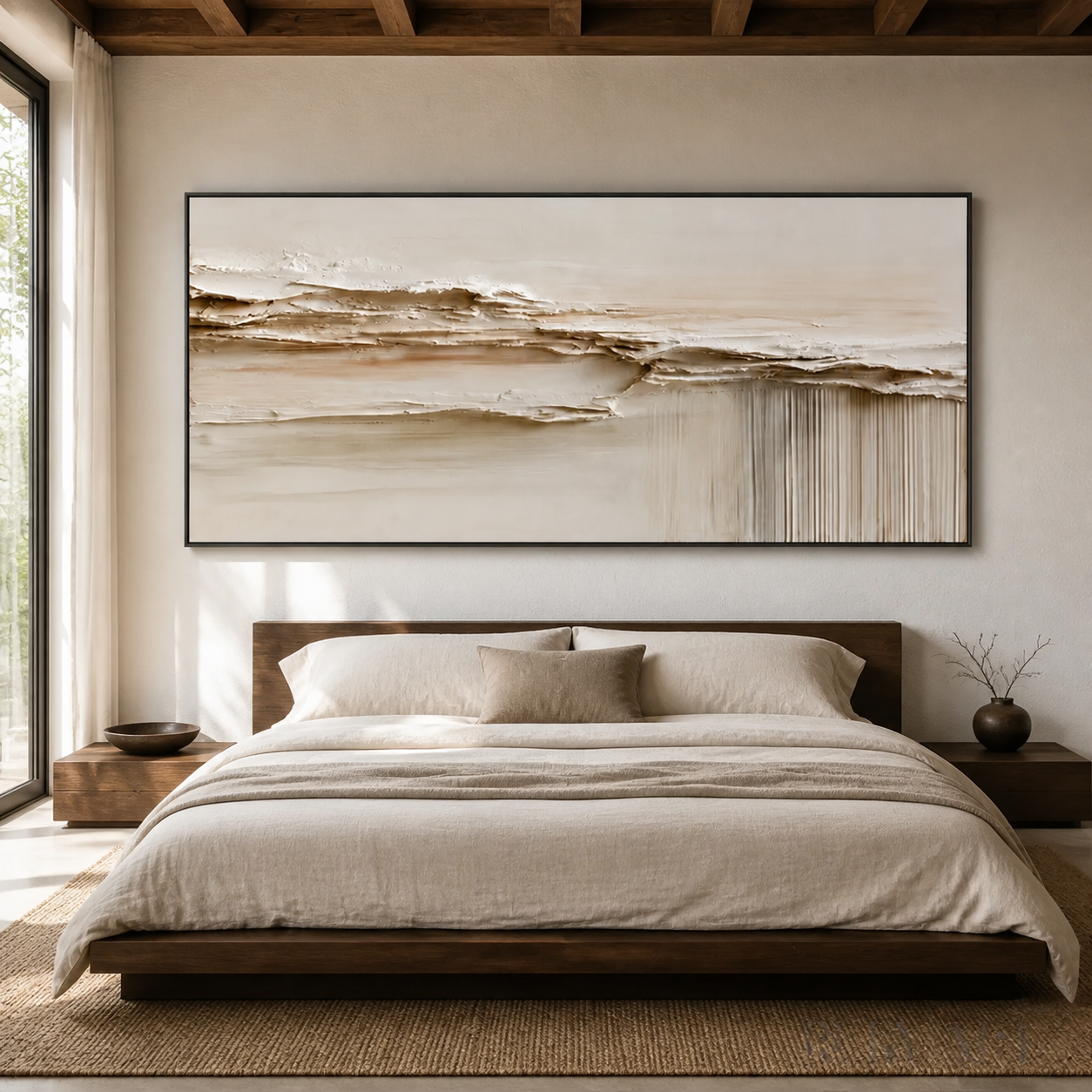 Sandstone Waves - Minimalist Heavy Impasto Horizon Canvas