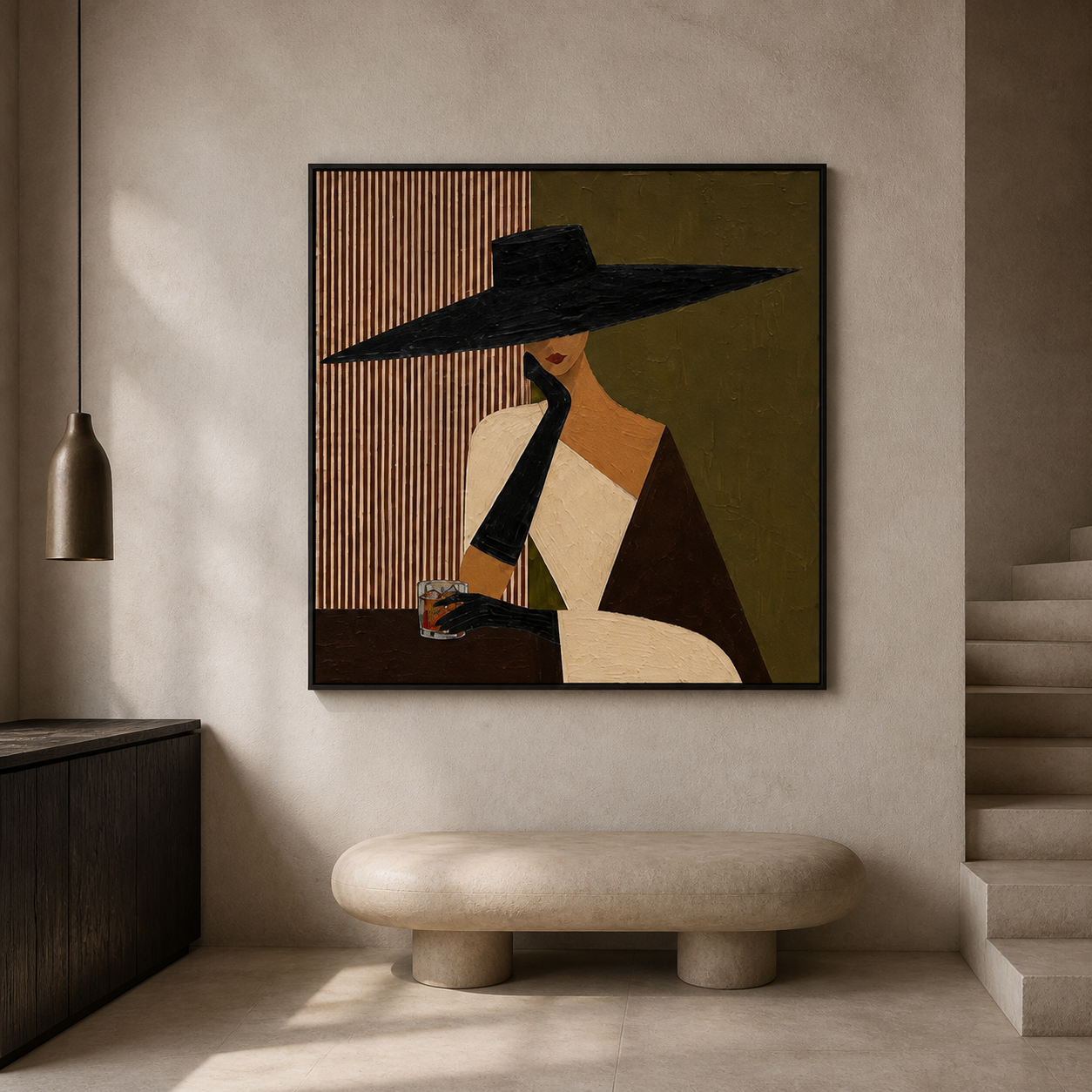 Midnight Lounge - Vintage Black Hat & Whiskey Lady Canvas Painting