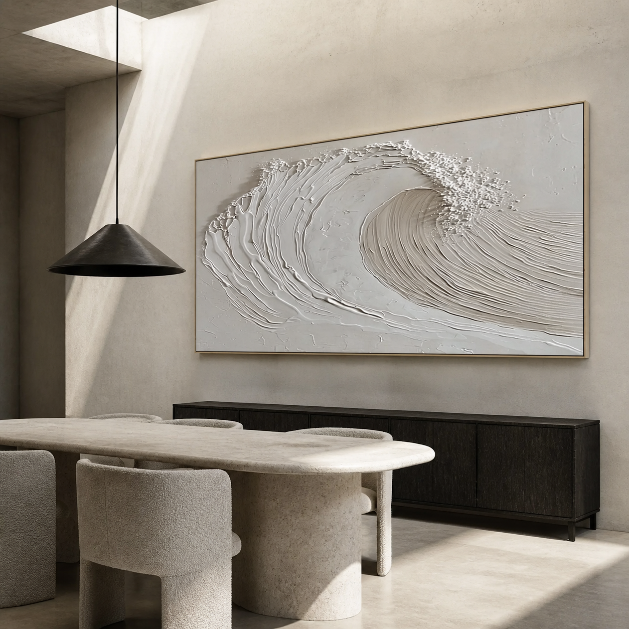 Pristine Crest - Minimalist White Ocean Wave Impasto Horizontal Canvas