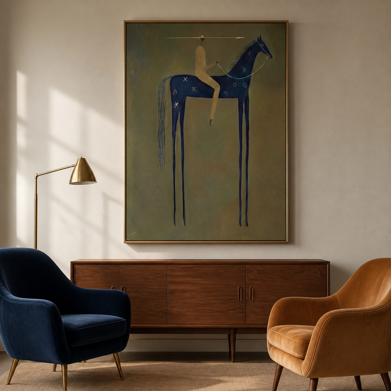 Crimson Sunset Strides - Tall Black Horse & Picador Painting