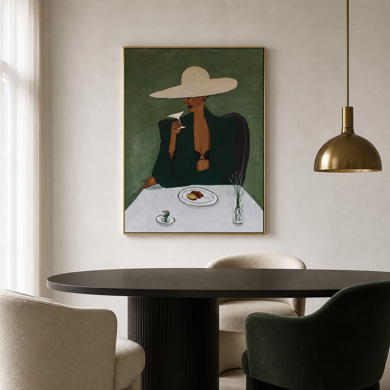 Evening Solitude - Elegant Woman with Wide Hat Painting