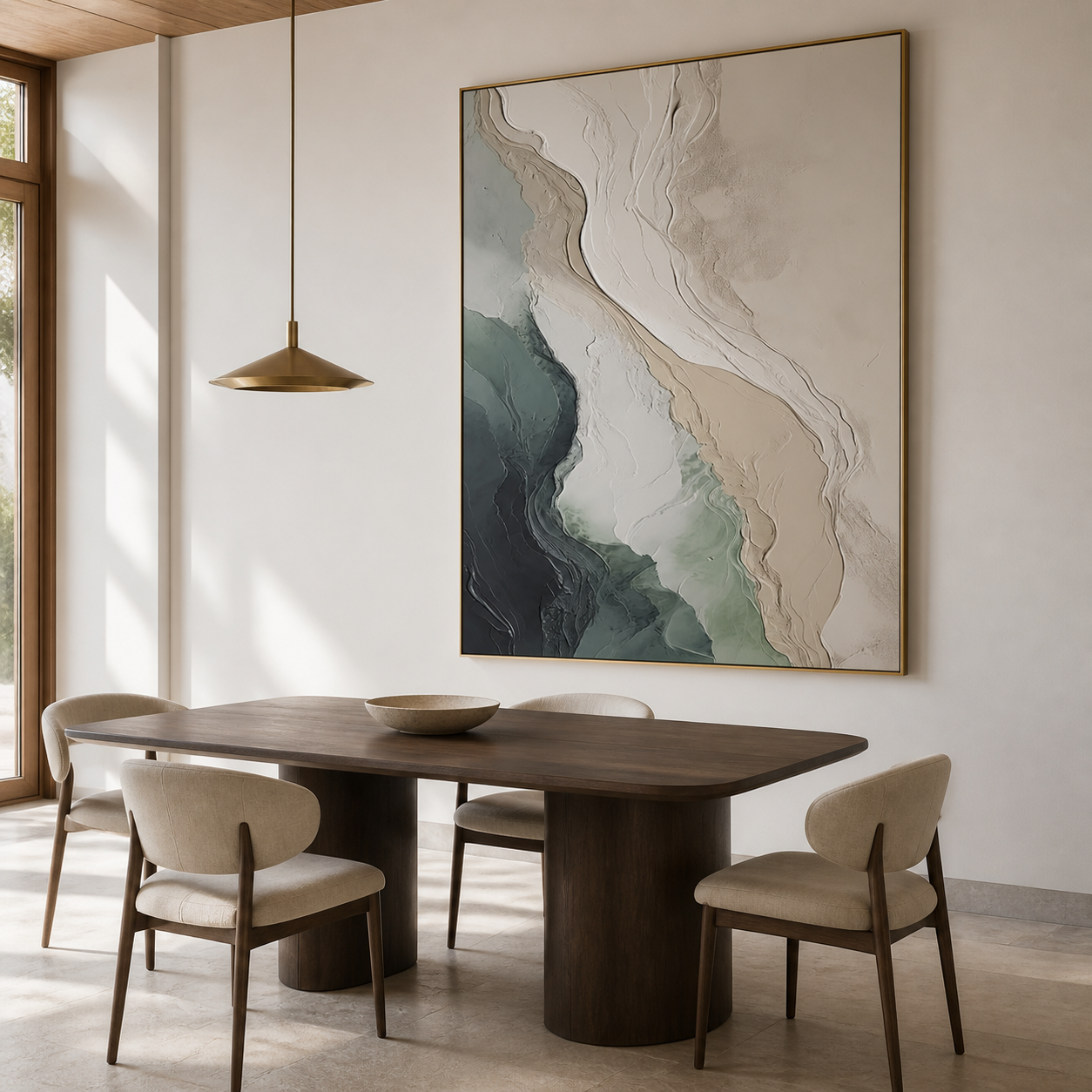 Earth & Ocean - Green & Cream Sculpted Coastal Texture Painting