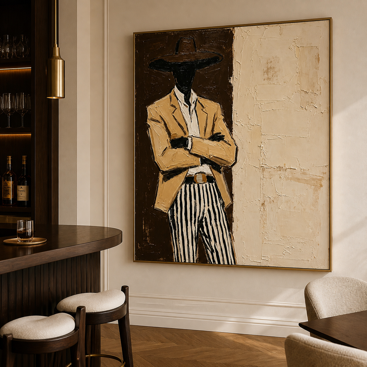Mysterious Suitor - Faceless Man in Beige Suit & Striped Pants