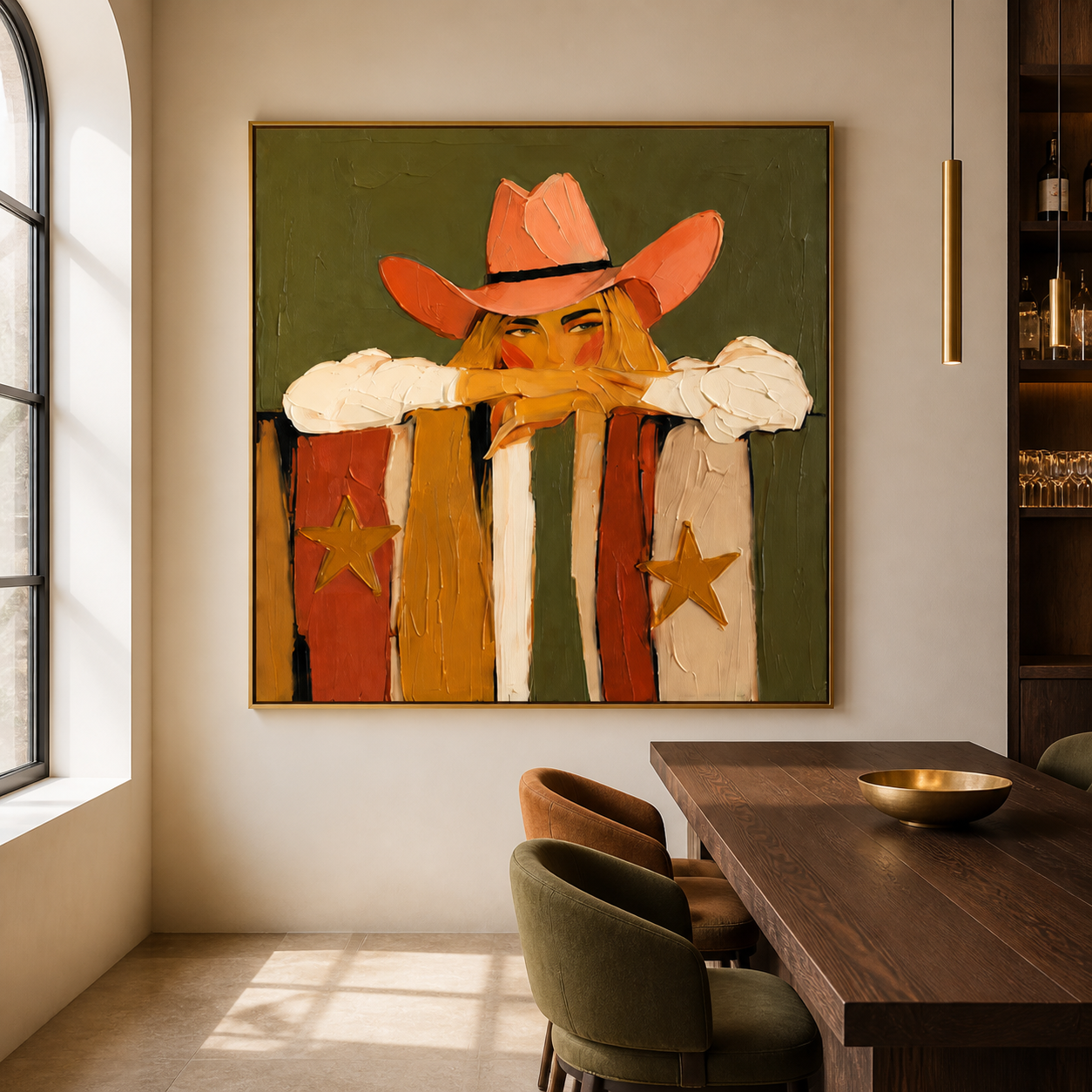 Texas Star - Pink Cowboy Hat Cowgirl & Barn Fence Painting