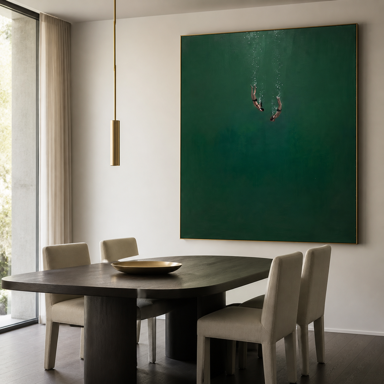 Jade Depths - Twin Swimmers Diving Deep Abstract Painting