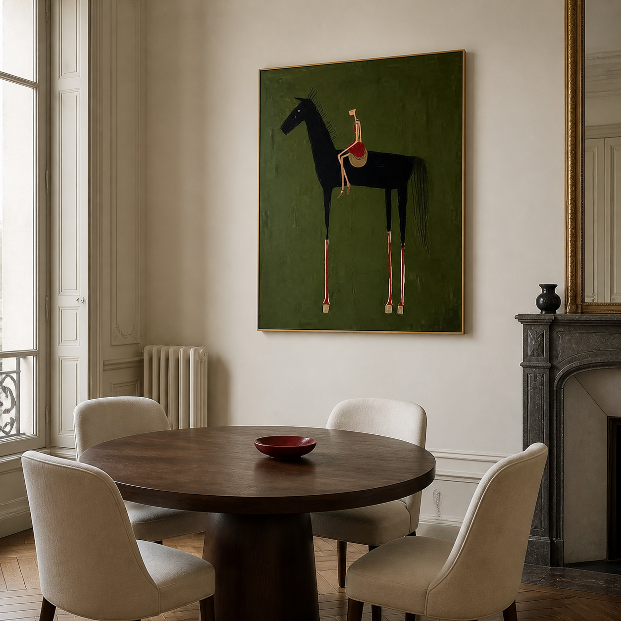 Crimson Sunset Strides - Tall Black Horse & Picador Painting