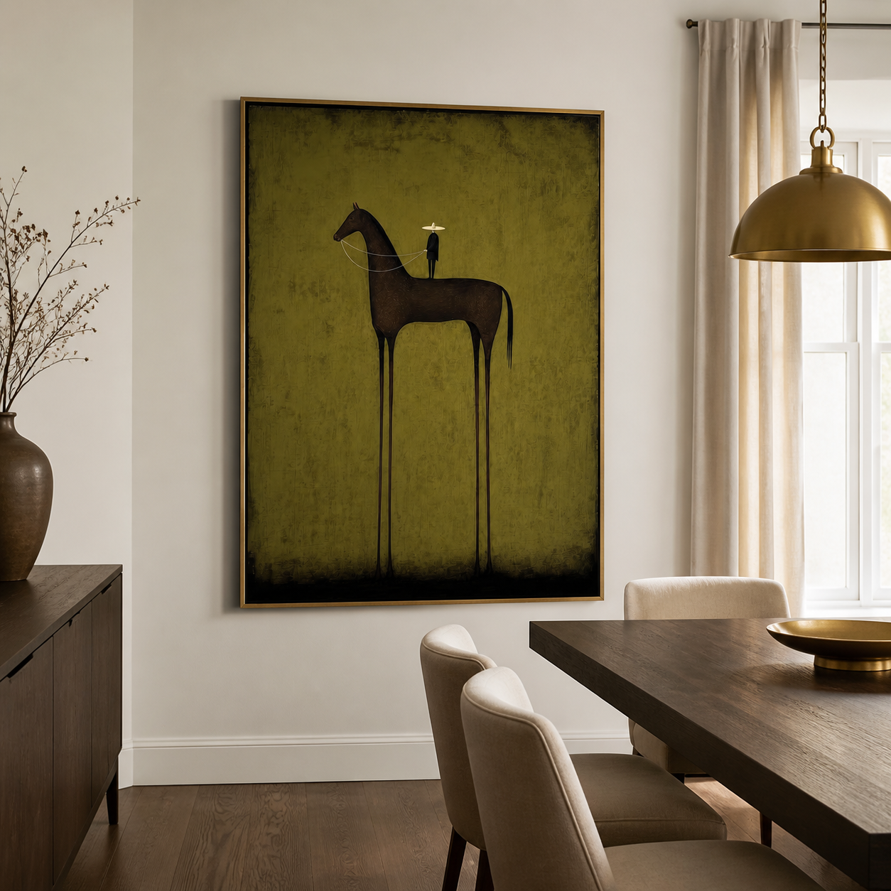 The Lone Sentinel - Minimalist Dark Horse & Rider Canvas