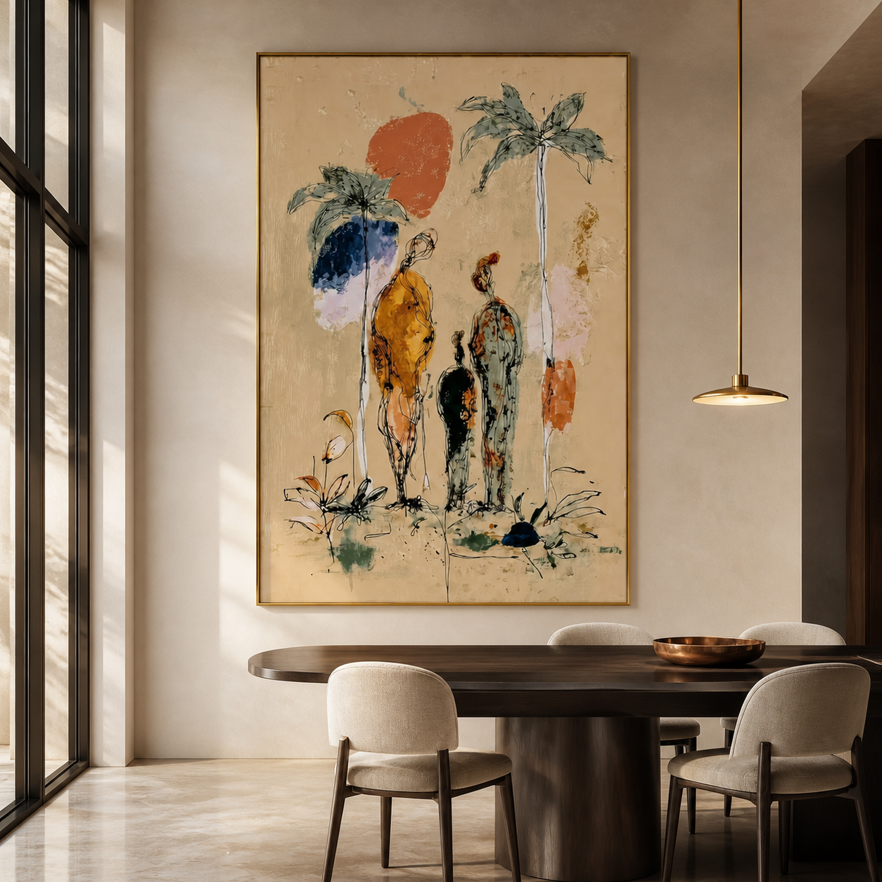 Tropical Solitude - Abstract Family & Palm Trees Impasto Painting