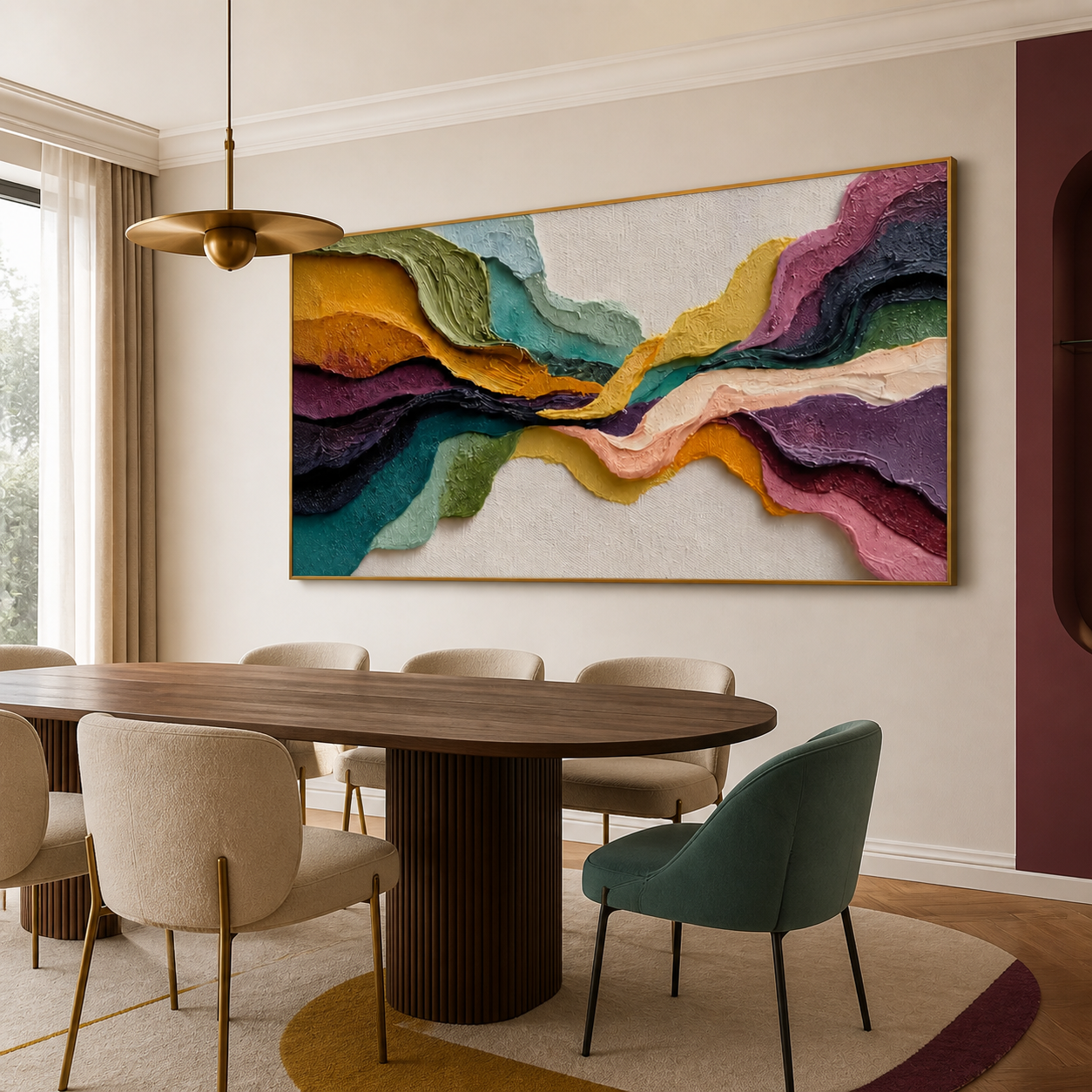 Chromatic Waves - Colorful Impasto Ribbon Abstract Horizontal Painting