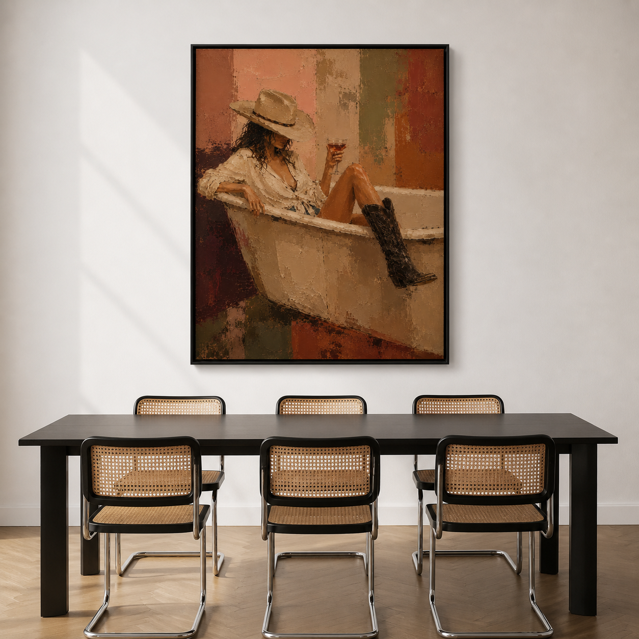 Unwind in Style - Cowgirl in Vintage Bathtub Textured Painting