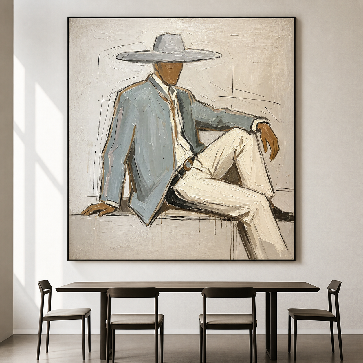 Casual Sophistication - Seated Gentleman in Wide Hat Textured Painting