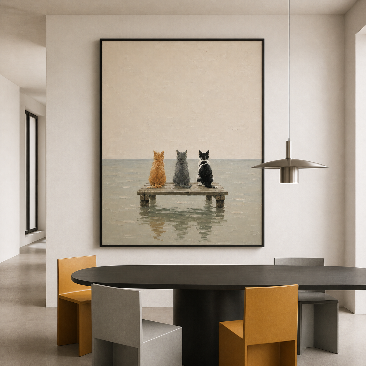 Coastal Watchers - Three Cats on Wooden Pier Canvas