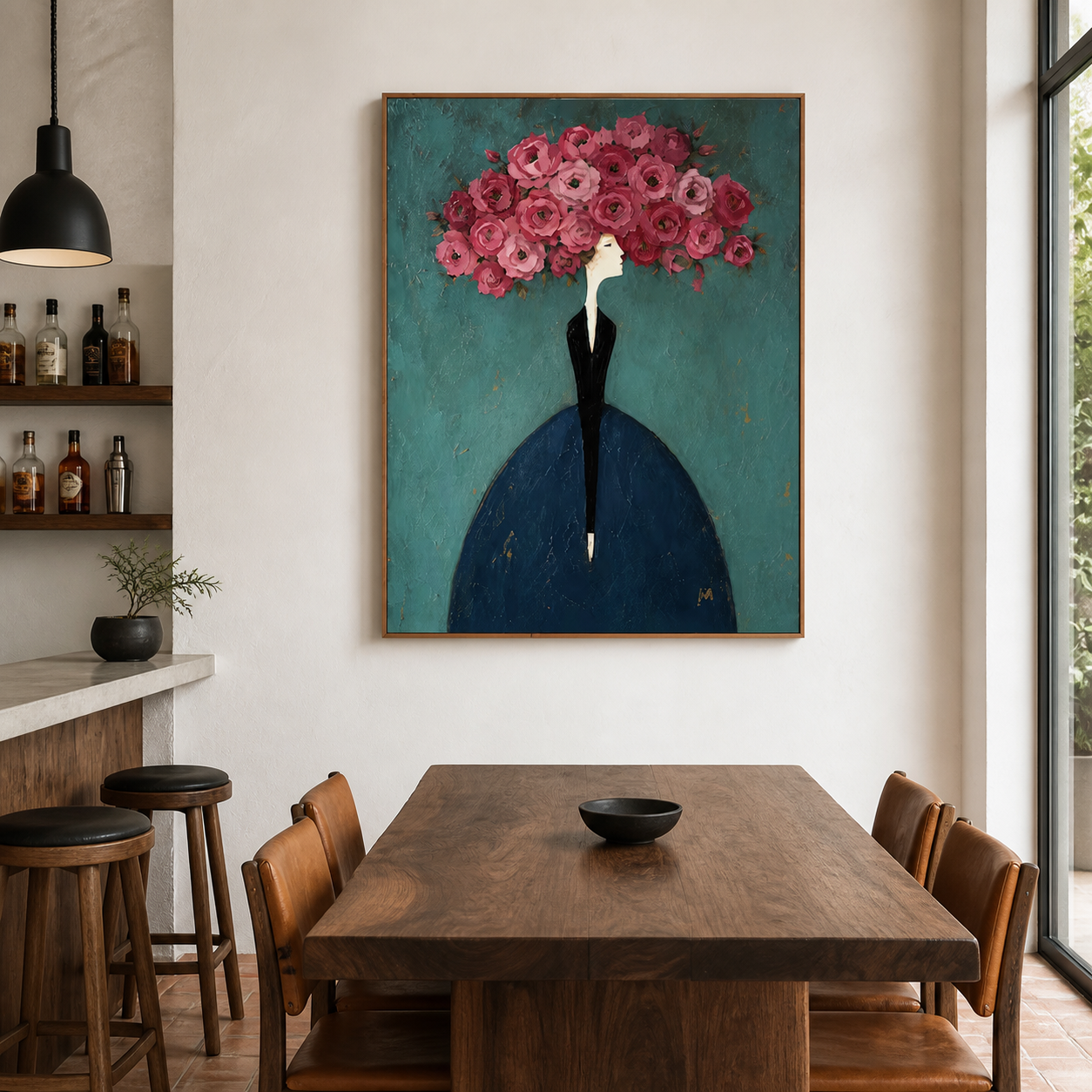 Flora Elegance - High Fashion Woman with Peony Crown Impasto Painting