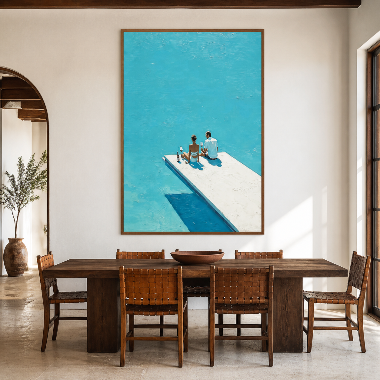 Coastal Romance - Couple Drinking Wine on Azure Pool Board