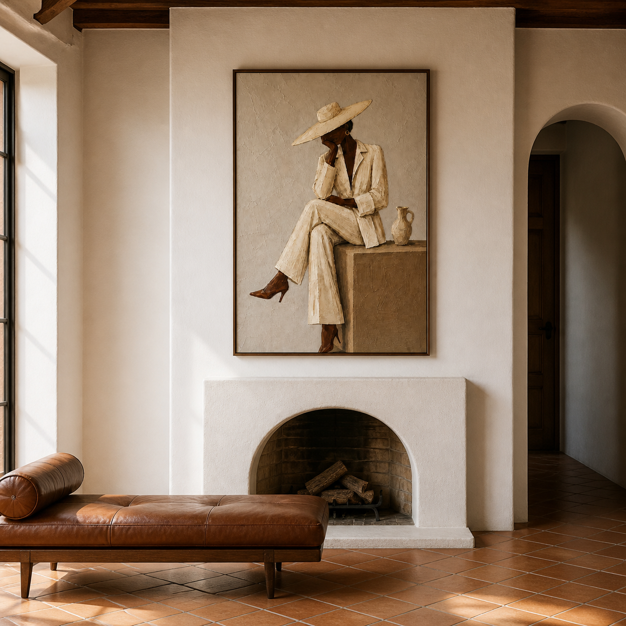 Casual Sophistication - Terracotta & Beige Seated Fashion Canvas