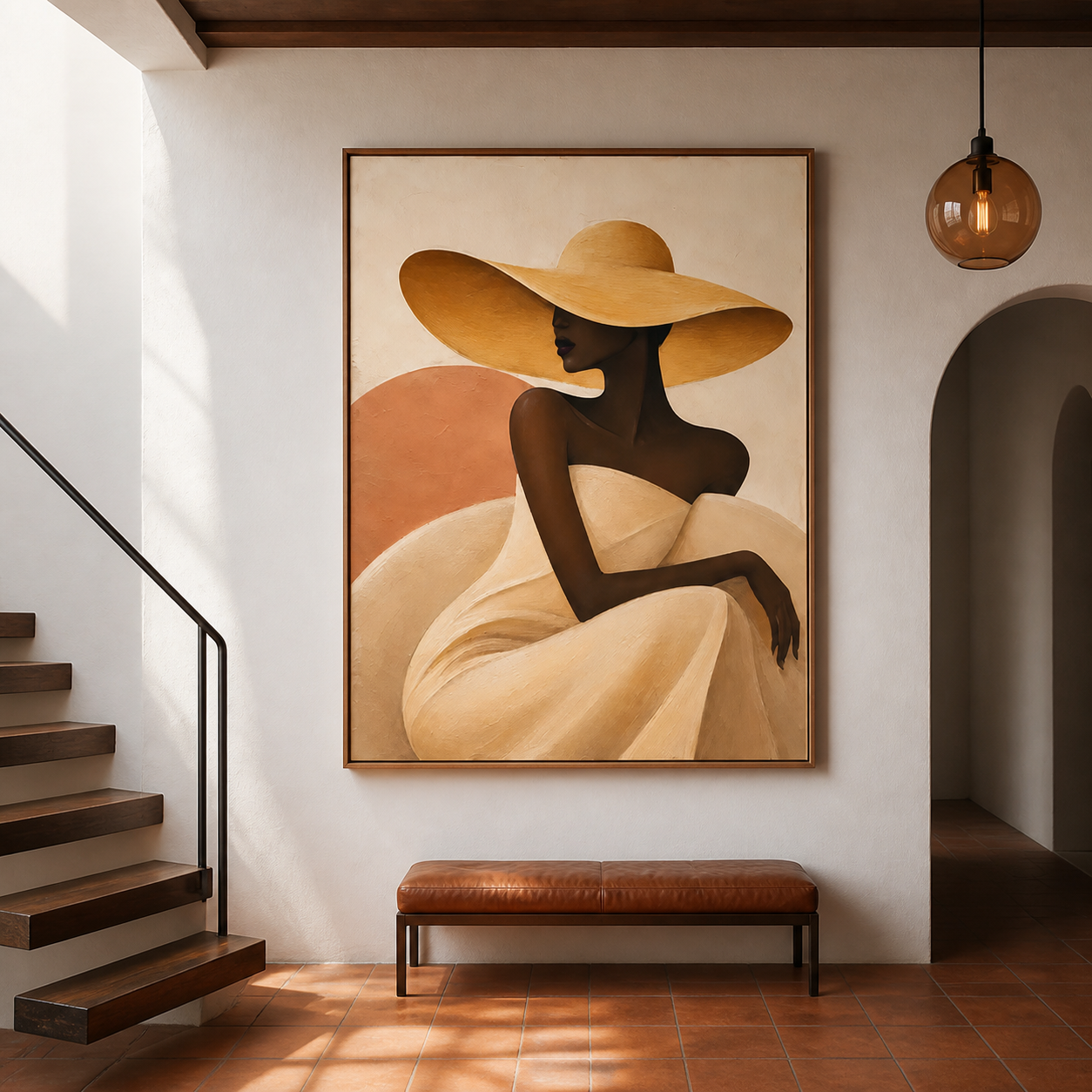 Solstice Elegance - Warm Ochre & Sunburst Silhouette Canvas
