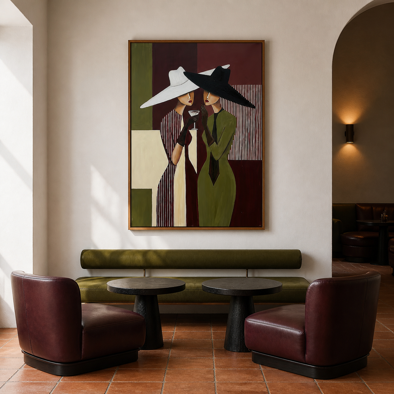 Velvet Whispers - Black & White Hat Duo Cocktail Canvas