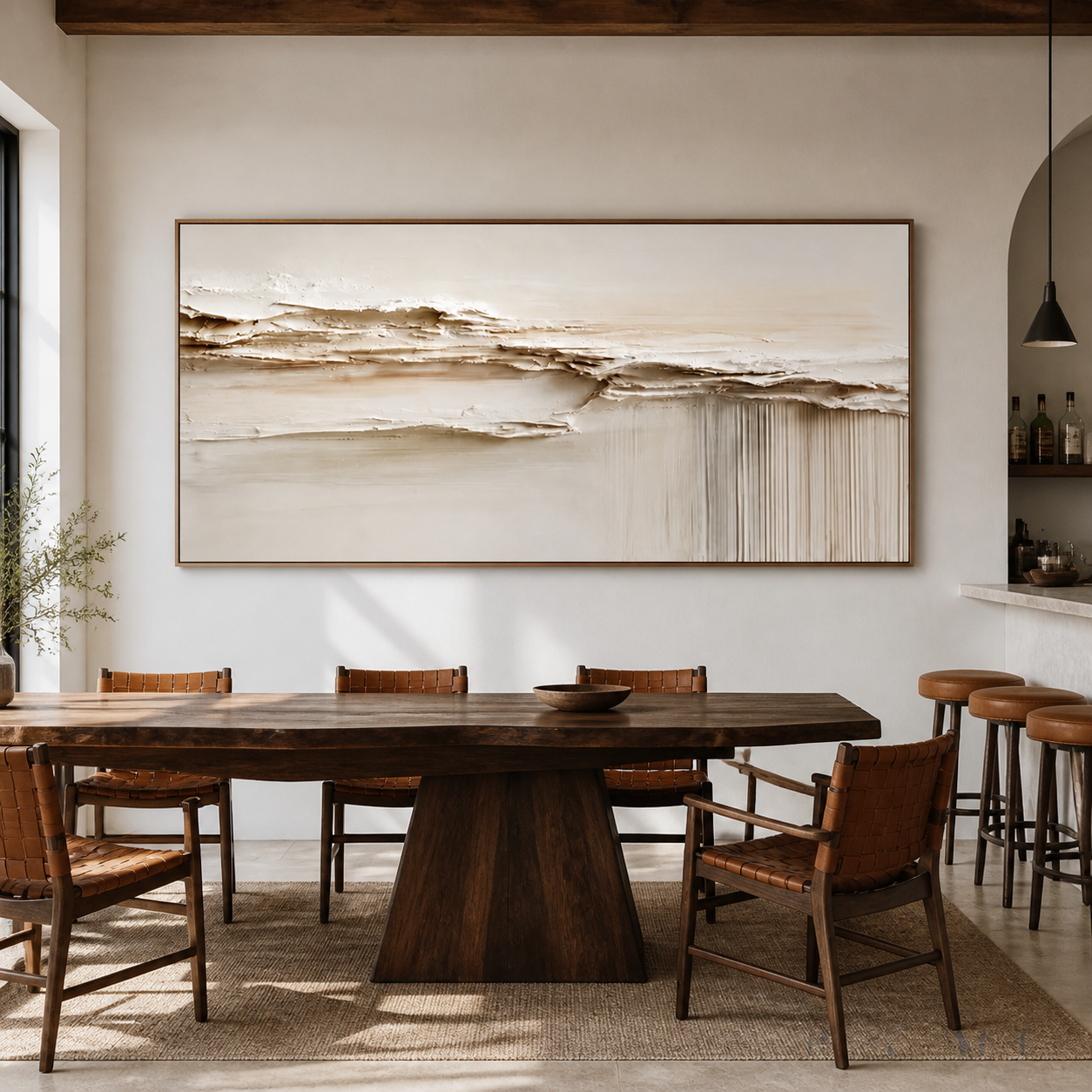 Sandstone Waves - Minimalist Heavy Impasto Horizon Canvas
