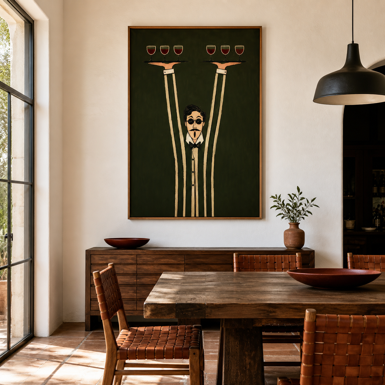Grand Concierge - Whimsical Tall Waiter with Red Wine Canvas