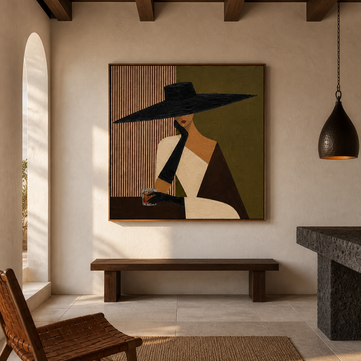 Midnight Lounge - Vintage Black Hat & Whiskey Lady Canvas Painting