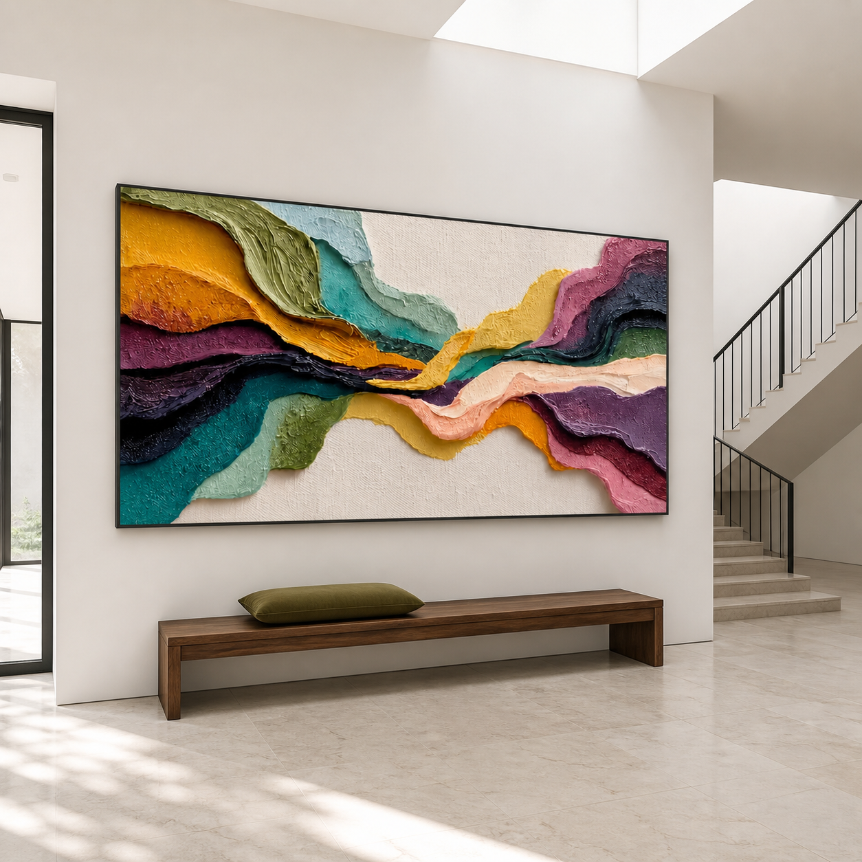 Chromatic Waves - Colorful Impasto Ribbon Abstract Horizontal Painting