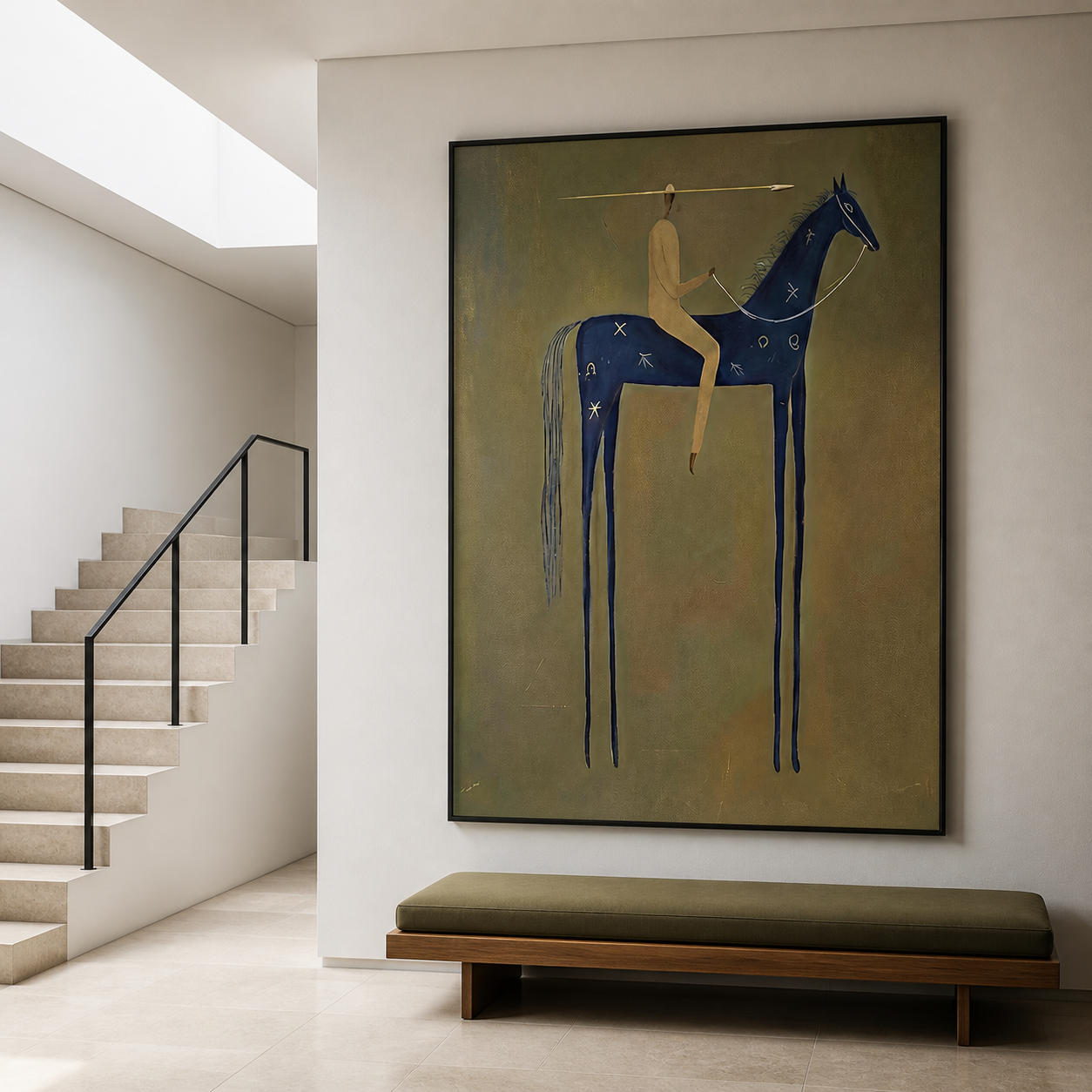 Crimson Sunset Strides - Tall Black Horse & Picador Painting