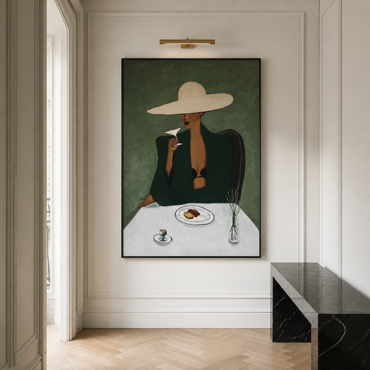 Evening Solitude - Elegant Woman with Wide Hat Painting