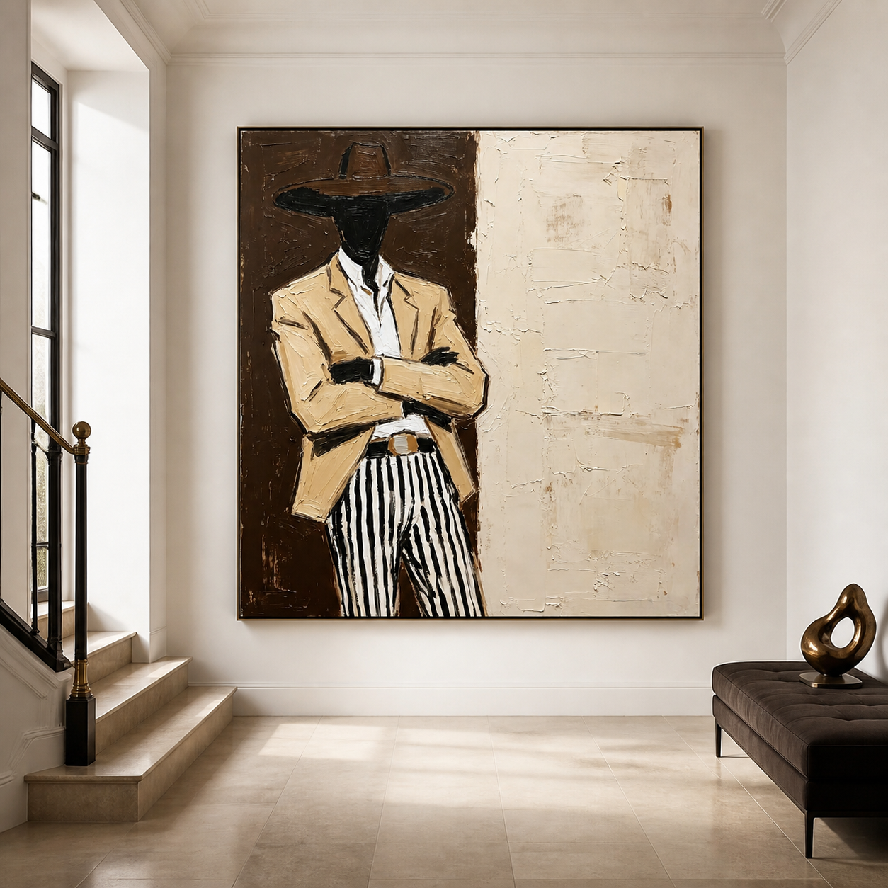 Mysterious Suitor - Faceless Man in Beige Suit & Striped Pants