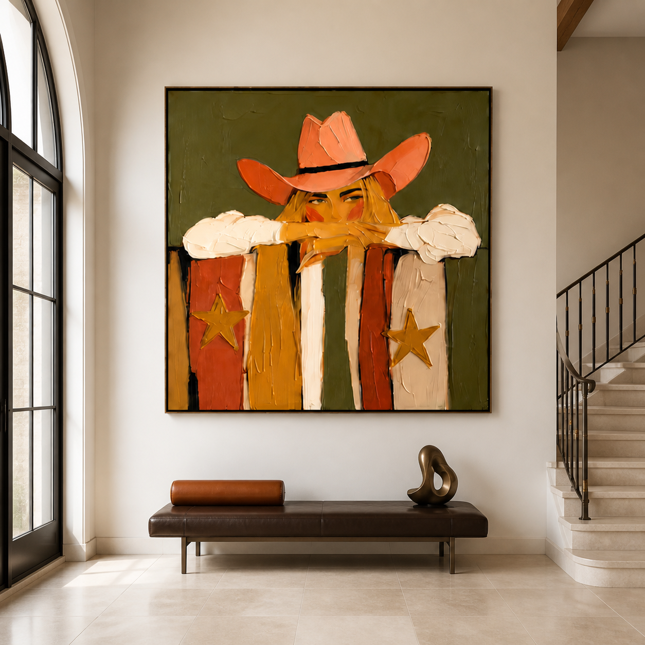Texas Star - Pink Cowboy Hat Cowgirl & Barn Fence Painting