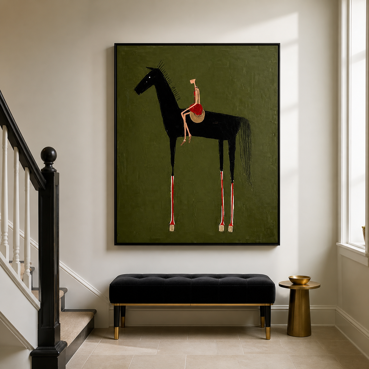 Crimson Sunset Strides - Tall Black Horse & Picador Painting