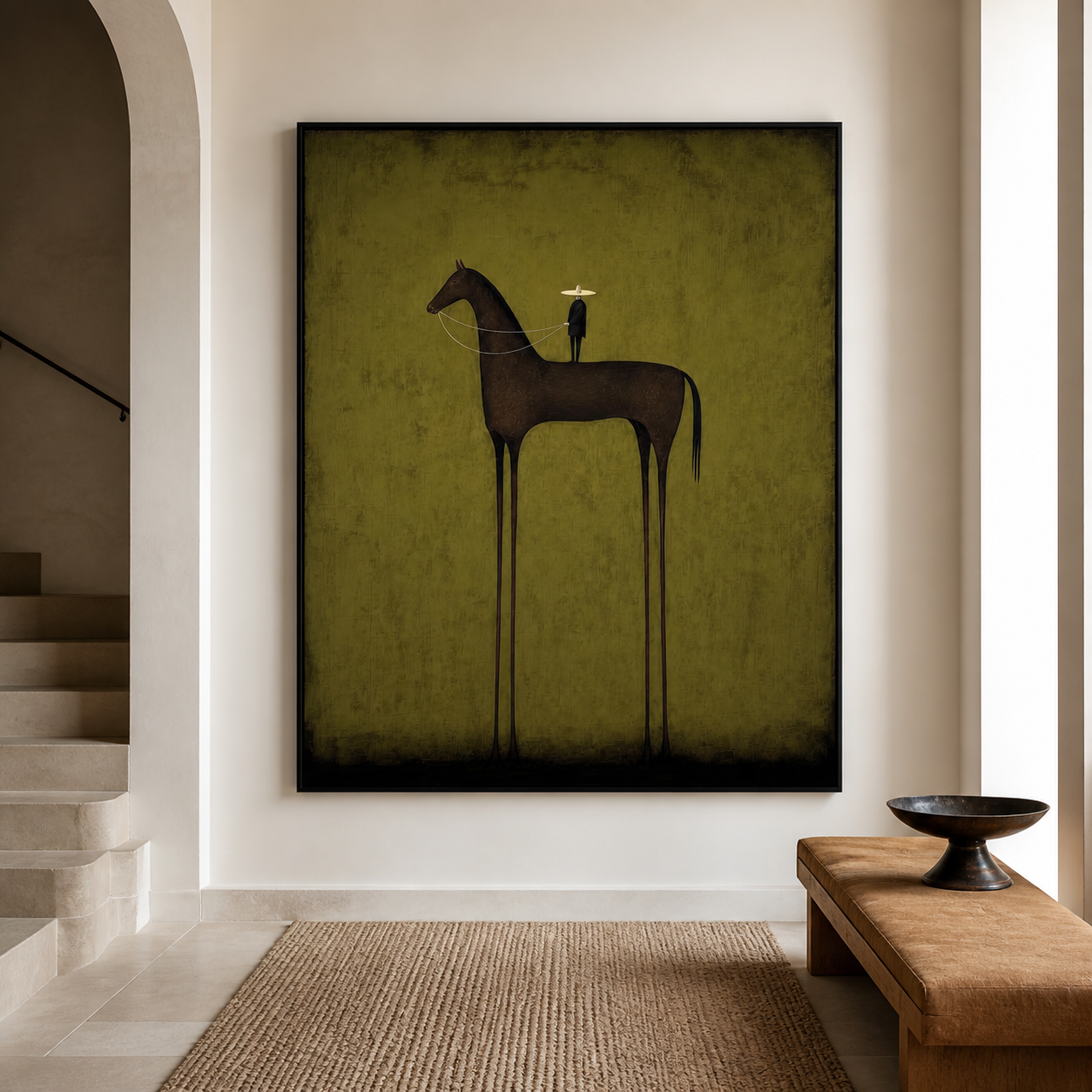 The Lone Sentinel - Minimalist Dark Horse & Rider Canvas