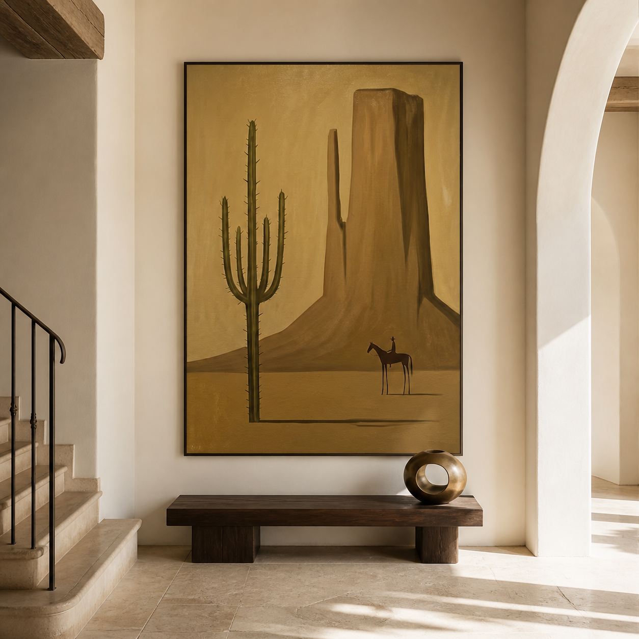 Saguaro Silence - Monument Valley & Horse Silhouette Painting