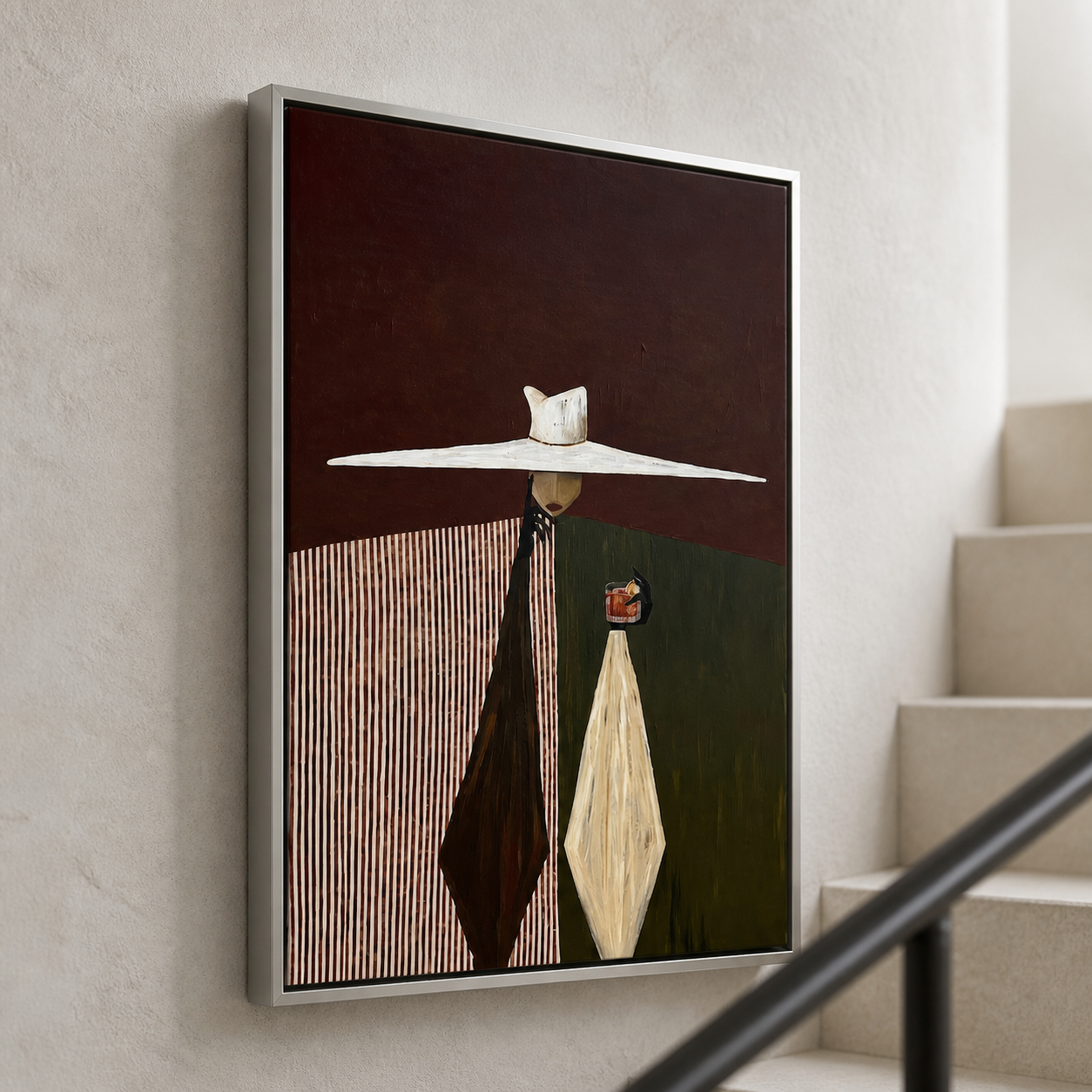 Bourbon Chic - Modern Striped Fashion Lady with White Hat Painting