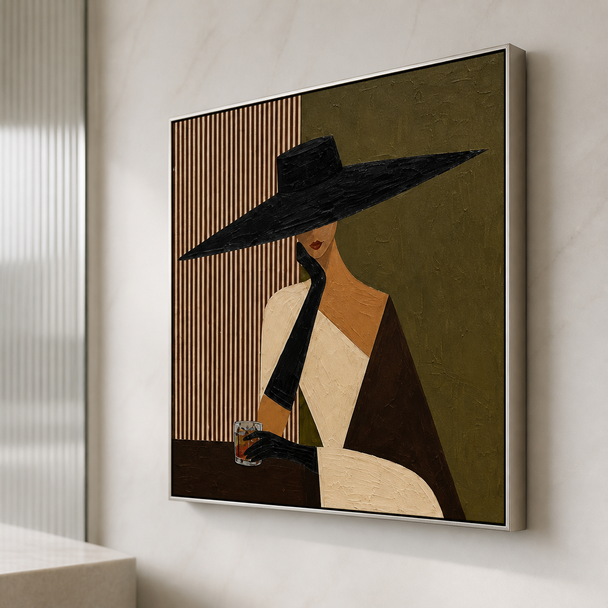 Midnight Lounge - Vintage Black Hat & Whiskey Lady Canvas Painting