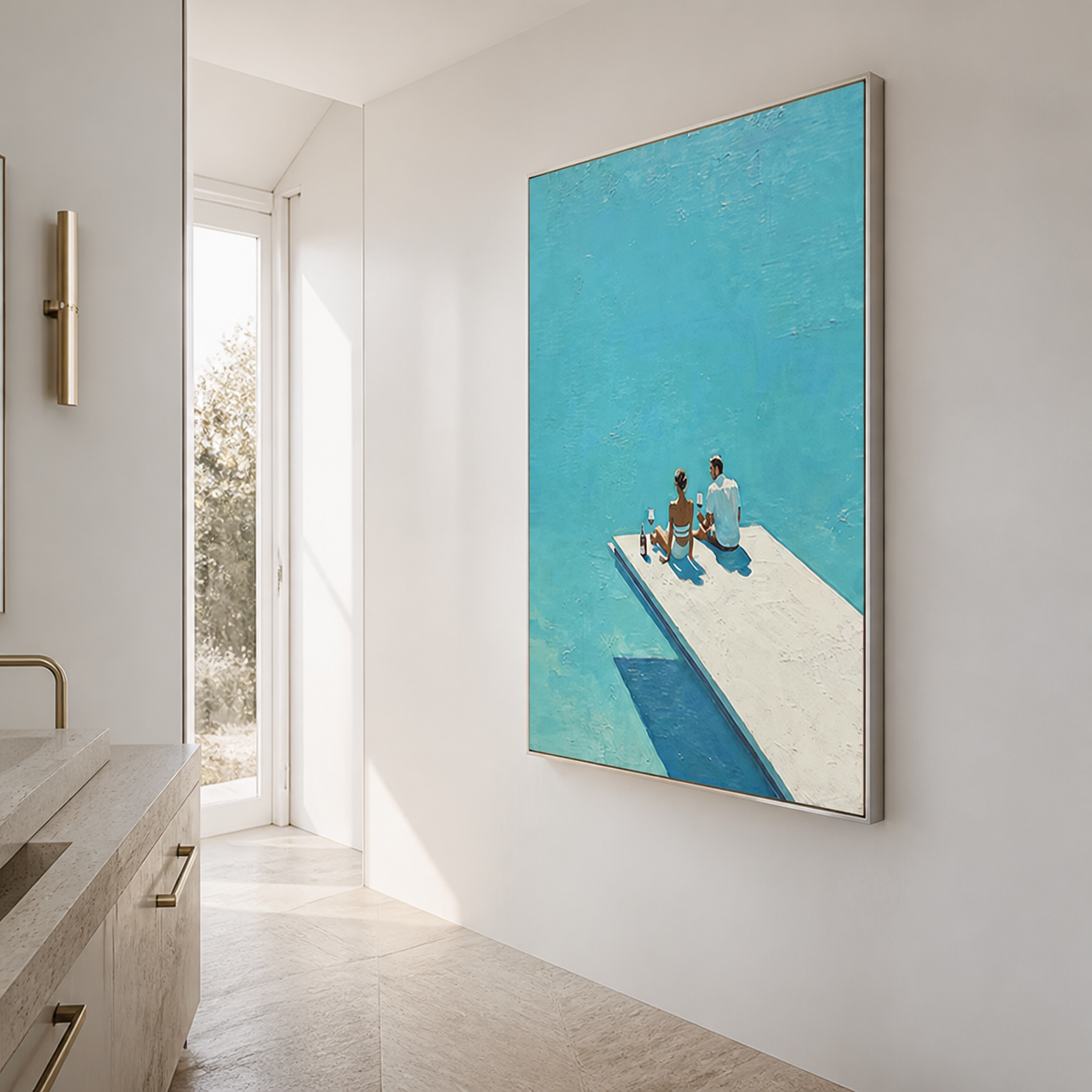 Coastal Romance - Couple Drinking Wine on Azure Pool Board