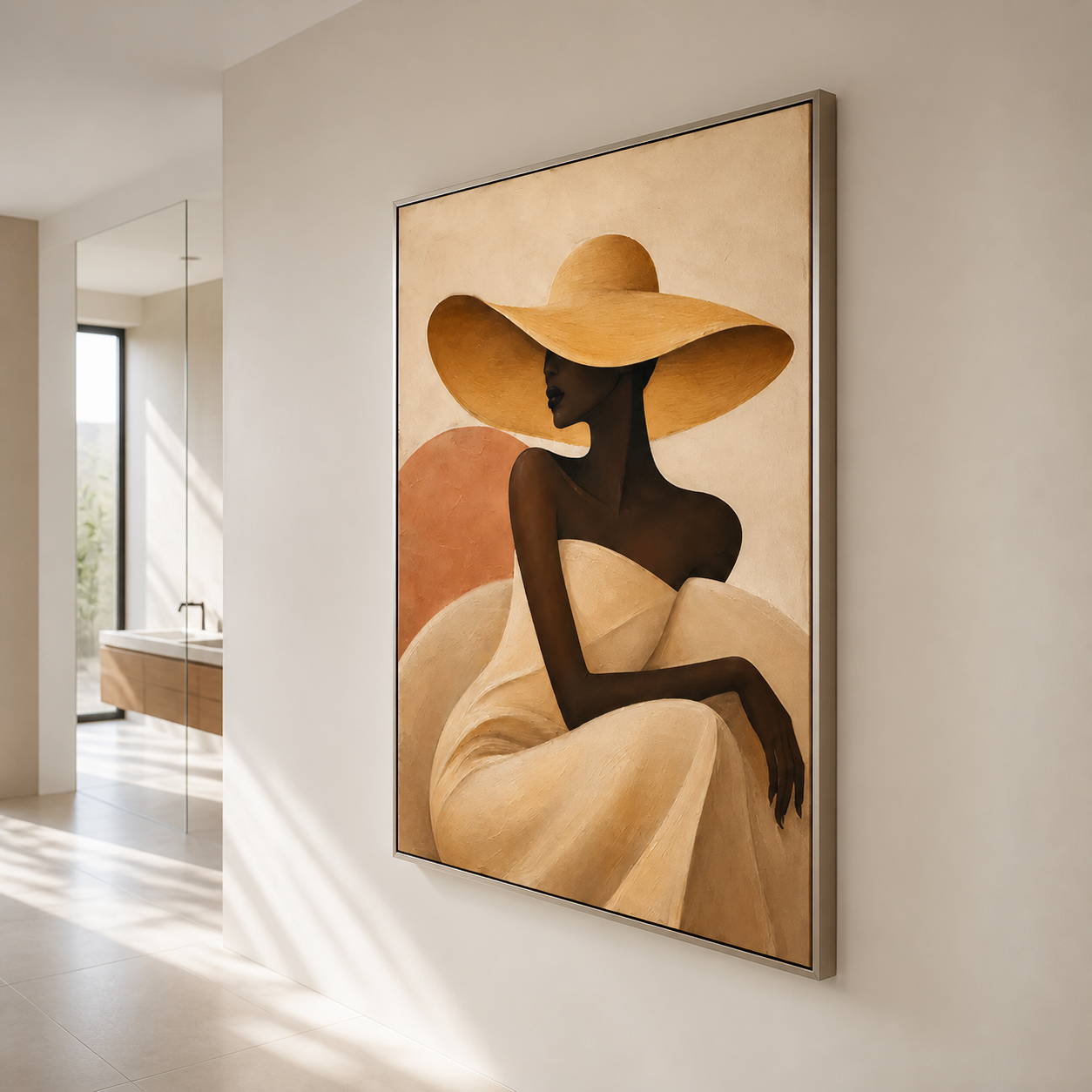 Solstice Elegance - Warm Ochre & Sunburst Silhouette Canvas