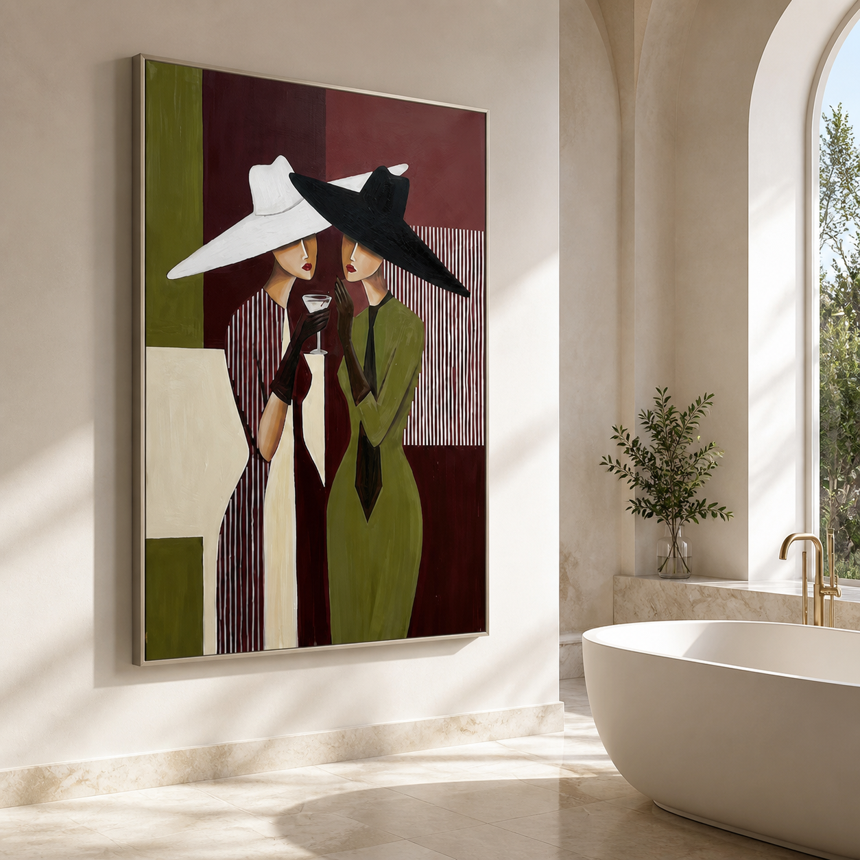 Velvet Whispers - Black & White Hat Duo Cocktail Canvas