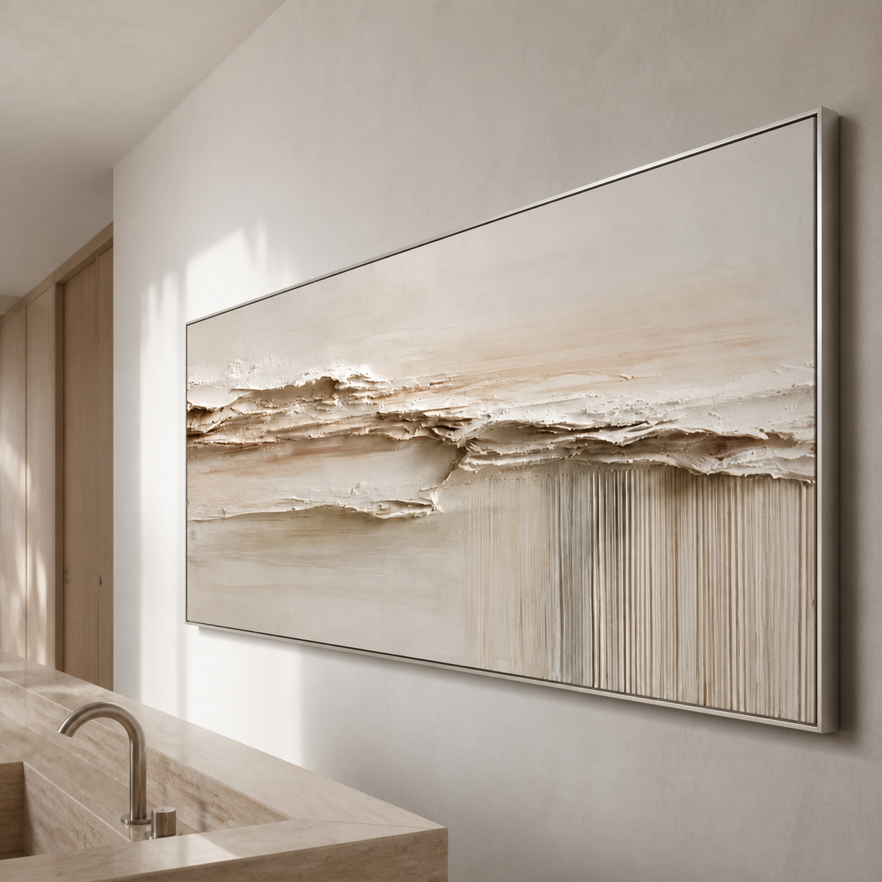 Sandstone Waves - Minimalist Heavy Impasto Horizon Canvas