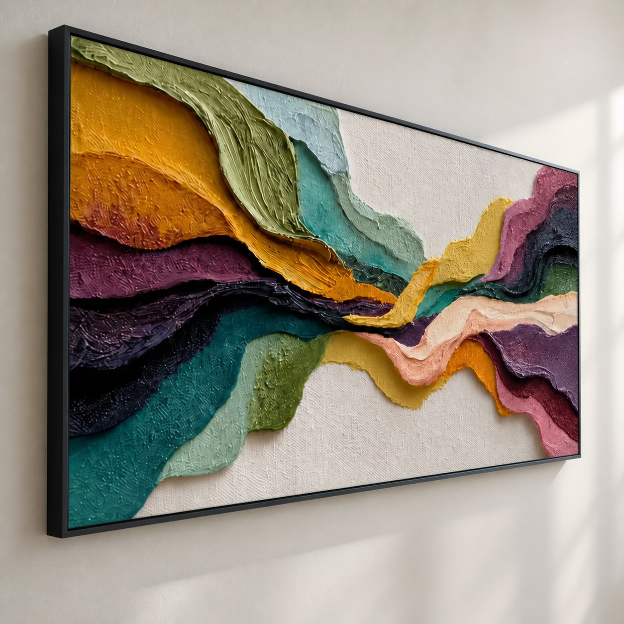 Chromatic Waves - Colorful Impasto Ribbon Abstract Horizontal Painting