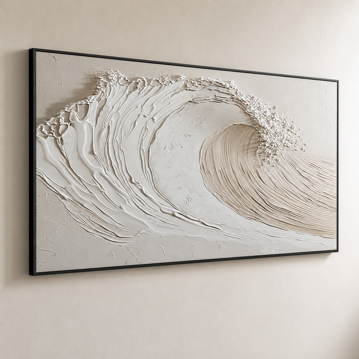 Pristine Crest - Minimalist White Ocean Wave Impasto Horizontal Canvas