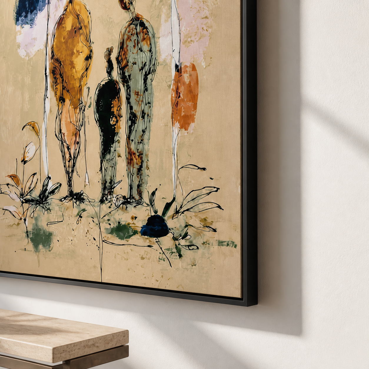 Tropical Solitude - Abstract Family & Palm Trees Impasto Painting