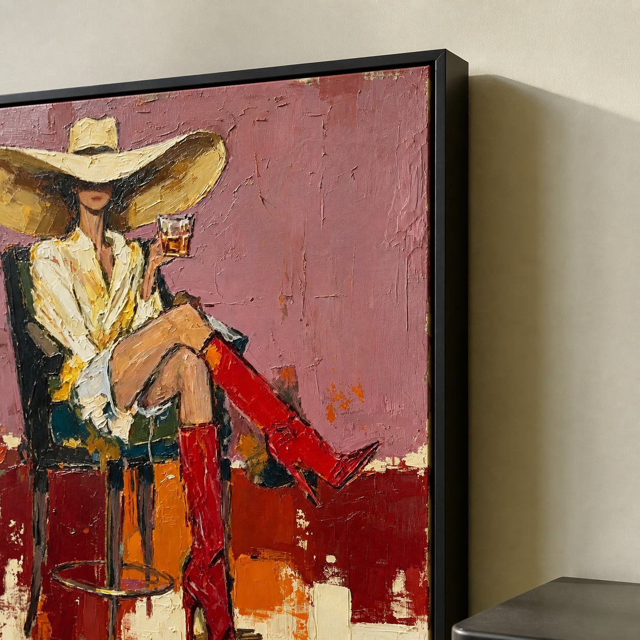 Crimson Stiletto - Chic Woman with Wide Brim Hat & Red Boots