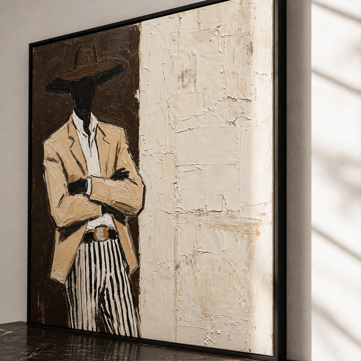Mysterious Suitor - Faceless Man in Beige Suit & Striped Pants